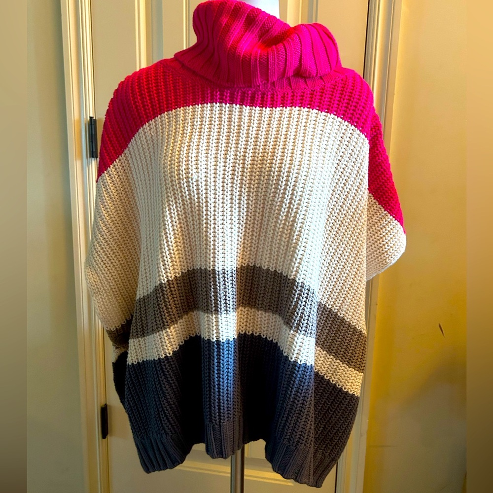 Old Navy Women's Cowl Neck Poncho Sweater - Pink, Beige, and Gray. Size M-L
